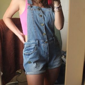 Denim Button Up overall shorts